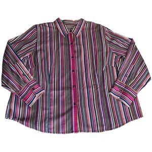 Liz Claiborne Striped Multi- Color Shirt Pink Ribbon Accents Sz 20W
